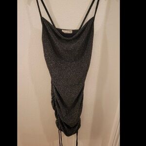 Forever Rose Ruched Elegant Black and silver Shimmer Mini Dress